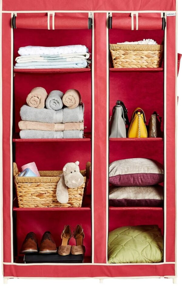 Amazon Brand - Solimo Plastic 2-Door Foldable Wardrobe, 8 Racks, Maroon (3251) - Image 2