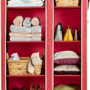 Amazon Brand - Solimo Plastic 2-Door Foldable Wardrobe, 8 Racks, Maroon (3251)