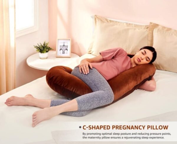 Amazon basics Full Body C-Shaped Pregnancy Pillow for Maternity & Baby Nursing | Abdomen, Hip, Spine, Neck & Head Support Cushion Velvet Outer Cover with Zip (Dark Brown)(3259) - Image 4