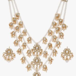 ZAVERI PEARLS Ethnic Kundan & Pearls Multi Layers Bridal Necklace Set For Women-ZPFK8689 (shani37)