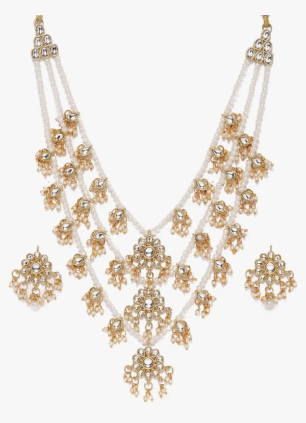 ZAVERI PEARLS Ethnic Kundan & Pearls Multi Layers Bridal Necklace Set For Women-ZPFK8689 (shani37)