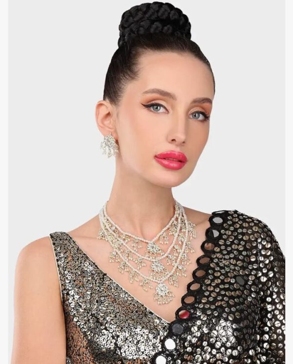 ZAVERI PEARLS Ethnic Kundan & Pearls Multi Layers Bridal Necklace Set For Women-ZPFK8689 (shani37) - Image 2