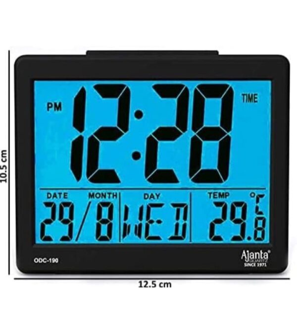 Ajanta Quartz Plastic Digital Alarm and Table clock, (8 x 7 x 3.5 cm, Black, ODC 190)(3152) - Image 2