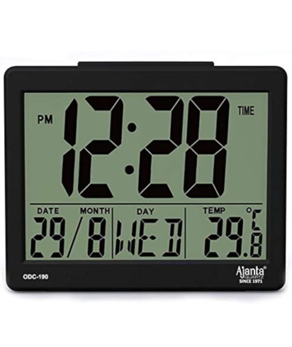 Ajanta Quartz Plastic Digital Alarm and Table clock, (8 x 7 x 3.5 cm, Black, ODC 190)(3152)