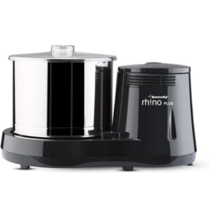 Butterfly Rhino Plus 2 Litres Table-Top Wet Grinder | 150 Watts | Shockproof ABS Body | Coconut Scrapper Attachment | Dough Kneader | Stainless Steel Drum | 2 Years Manufacturer's Warranty | Grey