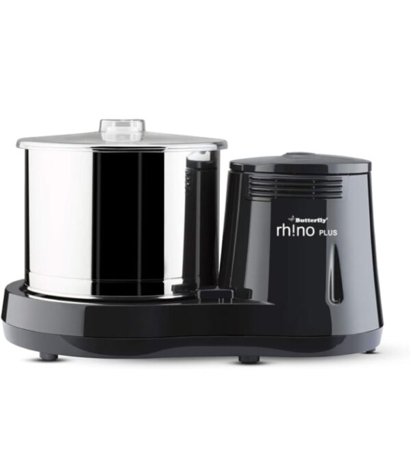 Butterfly Rhino Plus 2 Litres Table-Top Wet Grinder | 150 Watts | Shockproof ABS Body | Coconut Scrapper Attachment | Dough Kneader | Stainless Steel Drum | 2 Years Manufacturer's Warranty | Grey
