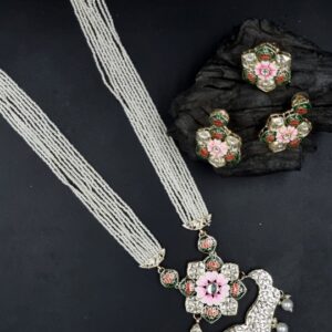 Gold Plated Kundan Stone Studded & Beaded Meenakari Long Jewellery Set (FINGURE RING NAHI HAI)  SHANI293