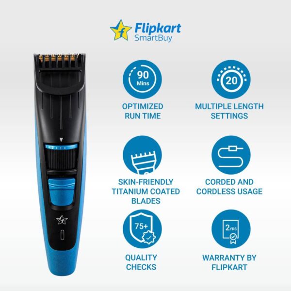 Flipkart SmartBuy ATC002 Trimmer 90 min Runtime 20 Length Settings  (Blue) (Brush not included) (7916) - Image 4