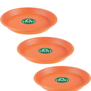 TrustBasket Uv Treated Round Bottom Tray(Plates/Saucer) Suitable for 16 Inch Round Plastic Pot-Terracotta Color- Set of 3 | Heavy Duty Highly Durable Plant saucer Gamla for Indoor Home Decor & Outdoor Balcony Garden (8231) (p)