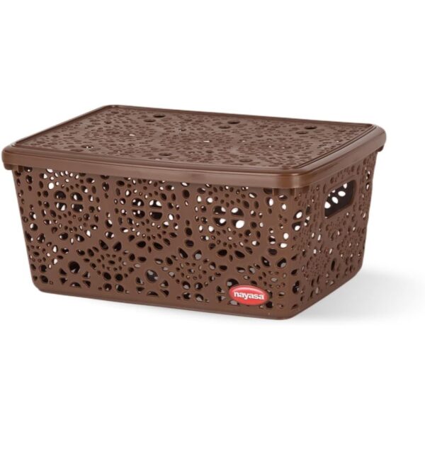 Nayasa Flower Storage Plastic Basket Medium (29 cm X 21 cm X 14 cm, Dark Brown) (SSB050)N.8508 minar body damege 
(vivek) - Image 2