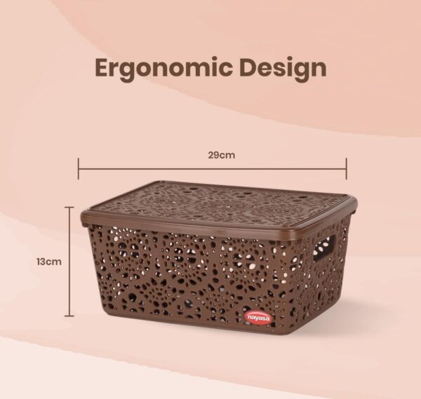 Nayasa Flower Storage Plastic Basket Medium (29 cm X 21 cm X 14 cm, Dark Brown) (SSB050)N.8508 minar body damege 
(vivek) - Image 3