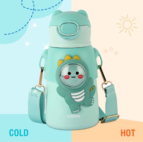cello Funz Hot & cold stainless steel kids Water bottle 550ml bottle (pack of 1 Green steel). N.8651. minar body damege (vivek)