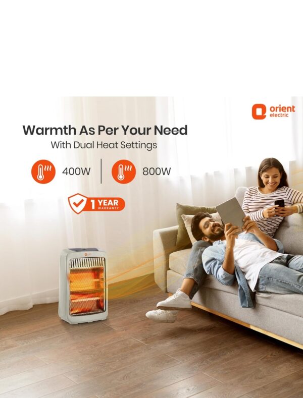 Orient Electric Stark Quartz Room Heater | 800 W Low Power Consumption | Tip-over Protection | 2 Heating Rods for Quick Heating | Cool Touch Body | 1 Year Warranty, White

N.8585. 8586 (vivek) - Image 2
