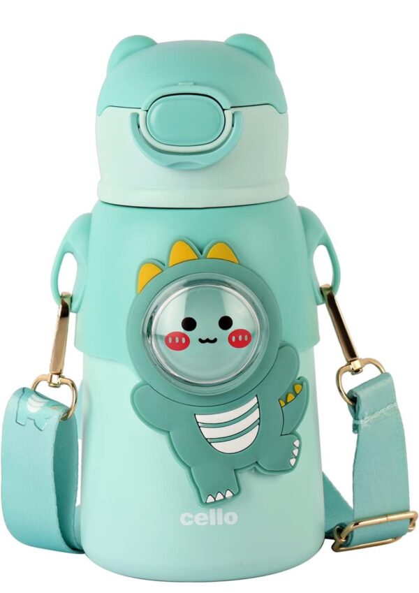 Cello Funz Hot & Cold Stainless Steel Kids Flask | One Click Push Button | Wide Cap Sealed with a flip top | Double Wall Vaccum Insulation Bottle | 550ml, Green N.8667 vivek - Image 3