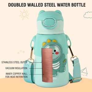 Cello Funz Hot & Cold Stainless Steel Kids Flask | One Click Push Button | Wide Cap Sealed with a flip top | Double Wall Vaccum Insulation Bottle | 550ml, Green N.8667 vivek