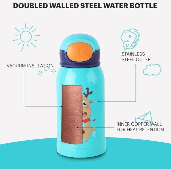 Cello Joytron Kids Flask | Stainless Steel Keeps Drinks Cool or hot for an Extra Long time | Double Walled Vacuum Insulated Technology | Leak Proof lid | 550ml, Blue N.8694 (vivek) Circle part not included - Image 2