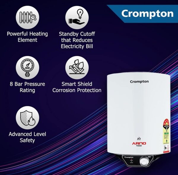 Crompton Arno Neo 15-L 5 Star Rated Storage Water Heater (Geyser) with Advanced 3 Level Safety, National Energy Conservation Award Winner 2023. minar body damege N.8684 (vivek)