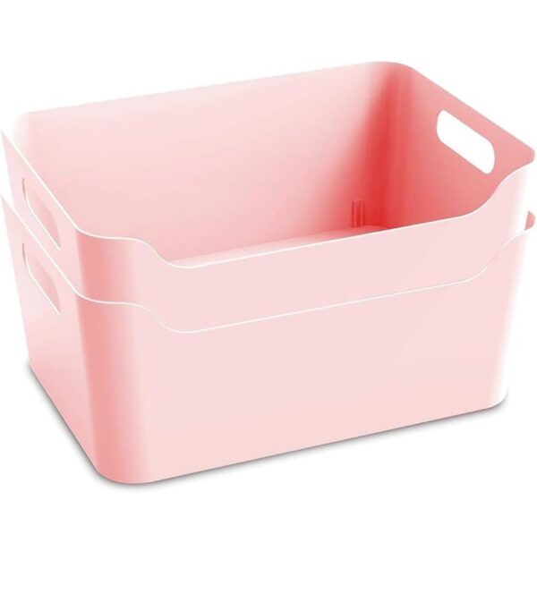 KOLORR Jolly Plastic Large Basket with Handle for Storage Box| Multipurpose Light Weight Plastic Baskets organiser for Clothes Toys Stationary Cosmetics Livingroom Bathroom | Pack of 2 - Pink N.8472 (vivek) - Image 4