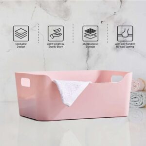 KOLORR Jolly Plastic Large Basket with Handle for Storage Box| Multipurpose Light Weight Plastic Baskets organiser for Clothes Toys Stationary Cosmetics Livingroom Bathroom | Pack of 2 - Pink N.8472 (vivek)