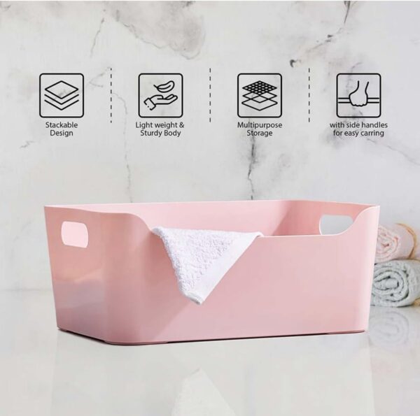 KOLORR Jolly Plastic Large Basket with Handle for Storage Box| Multipurpose Light Weight Plastic Baskets organiser for Clothes Toys Stationary Cosmetics Livingroom Bathroom | Pack of 2 - Pink N.8472 (vivek)