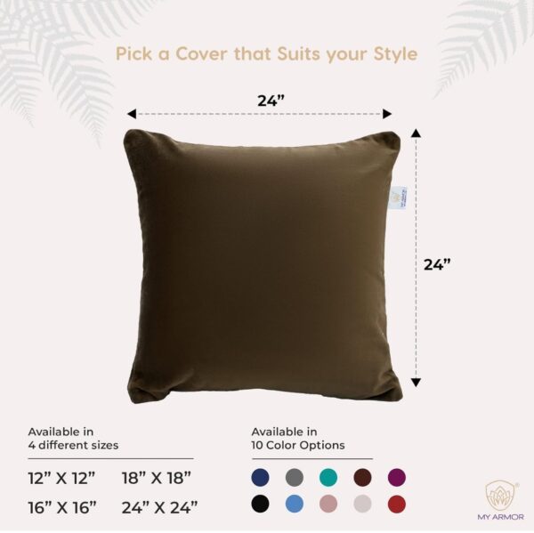 MY ARMOR Velvet Cushion Covers Set of 2-24 x 24 Inches, Soft & Luxurious Large Cushion Cases for Bedroom, Sofa, Chair & Living Room - Brown N.8473 (vivek) - Image 2