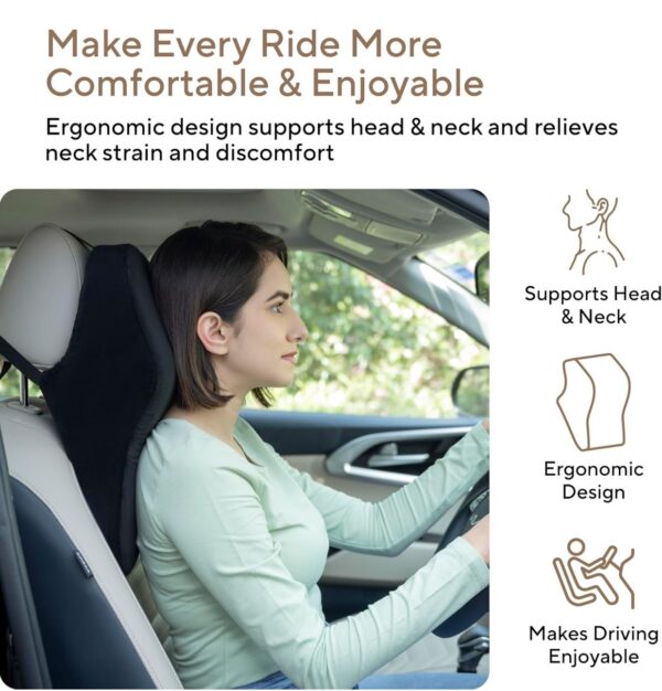 FOVERA Car Neck Rest Pillow | 2 Years Warranty | Memory Foam Neck Pillow for Car, Car Seat Head Rest Cushion for Neck & Cervical Support - Relieves Neck Pain (Large, Black, Pack of 1)N.8523. 8524. 8525. (Vivek)