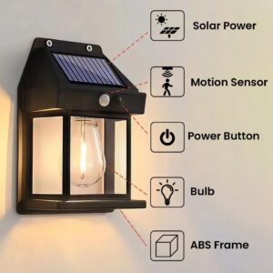 GIGAWATTS Solar Wall Lights Outdoor with Motion Sensor Auto Chargeable Dusk to Dawn Exterior LED Sconce Wireless Front Porch Lamps for Patio Garden Camping Light (Pack of 2, Warm Yellow)
N.7938. 7937(vivek)