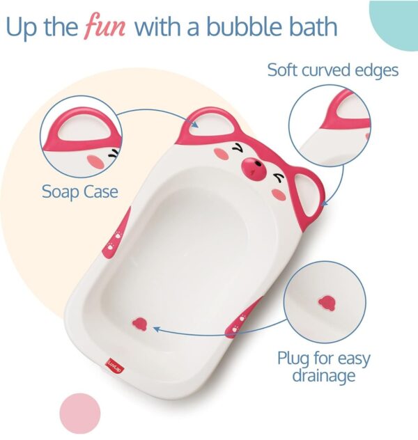 LuvLap Bubble Baby Bathtub (White & Pink) & Anti Slip Baby Plastic Bath Chair (Pink), Bathtub with Drain Plug, Baby Bath Seat/Sling with Non Slip Suction Base, Baby Bathing Essential (Only tub hai )N.8754 ( vivek)

Circle part not included - Image 2