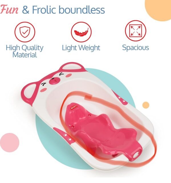 LuvLap Bubble Baby Bathtub (White & Pink) & Anti Slip Baby Plastic Bath Chair (Pink), Bathtub with Drain Plug, Baby Bath Seat/Sling with Non Slip Suction Base, Baby Bathing Essential (Only tub hai )N.8754 ( vivek)

Circle part not included - Image 3