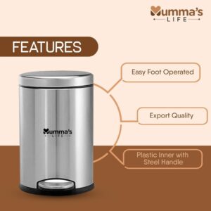 Mumma's LIFE Stainless Steel Plain Pedal Bin with Plastic Bucket And Lid | Garbage Bin Trash Can, Round Shape Dustbin For Home, Bathroom, Kitchen, Office (Pedal Bin 10 * 15inch 11LTR) (Pedal kaam nhi kar raha hai)

N.7893. ( vivek)
