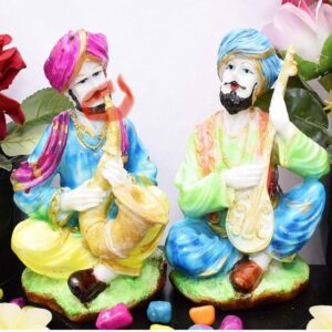 GW Creations Standard Size Pair of 2 Traditional Beautiful Look Rajasthani Musical Men Couple handicrafts Idol Home Decorative (22 * 10 * 19 cm) Multicolored (Circle part broken) N.8296 (vivek)