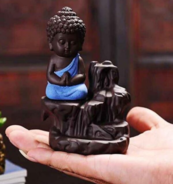 CraftJunction Baby Monk Smoke Backflow Incense Holder Showpiece Figurine with 10 Incense Sticks(11 * 6 * 11 cm) (backside body     minor damage) N.8288 (vivek)