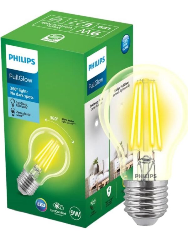 PHILIPS Full Glow 9-watt E27 Clear LED Bulb | Warm White, Pack of 3.  N.313 (V) - Image 2