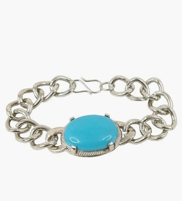 De-Ultimate Stylish Trending Fashionable Silver Coated Stainless Steel Lucky Blue Stone Turquoise Wrist Friendship Bracelet For Men & Boys Being Human Jewellery Set SHANI - Image 5