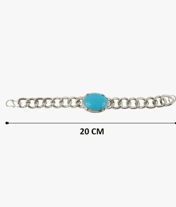 De-Ultimate Stylish Trending Fashionable Silver Coated Stainless Steel Lucky Blue Stone Turquoise Wrist Friendship Bracelet For Men & Boys Being Human Jewellery Set SHANI - Image 3