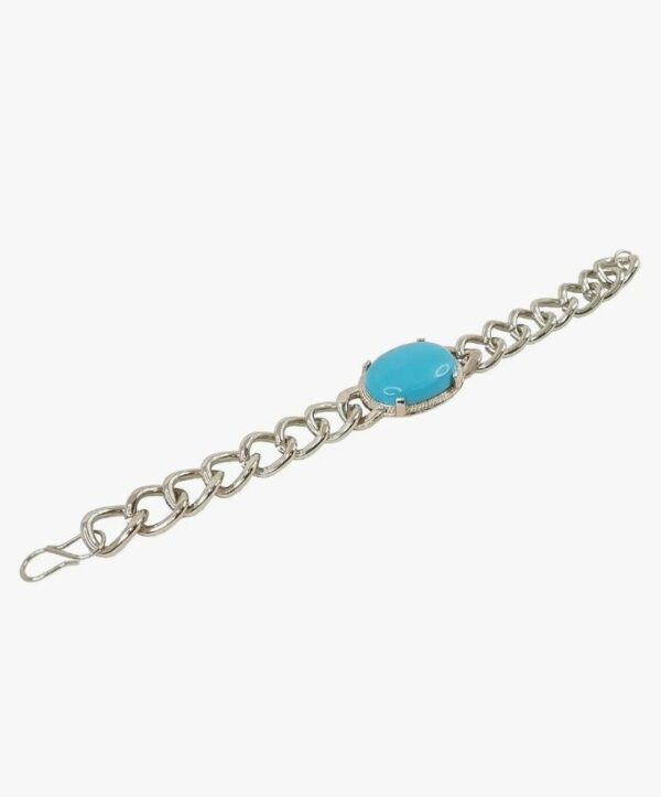 De-Ultimate Stylish Trending Fashionable Silver Coated Stainless Steel Lucky Blue Stone Turquoise Wrist Friendship Bracelet For Men & Boys Being Human Jewellery Set SHANI - Image 4