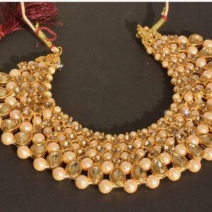 Frolics India Golden Heavy Kundan Style Pearl Choker/Necklace Set With Earrings And Mangtikka For Women & Girls SHANI (d59)