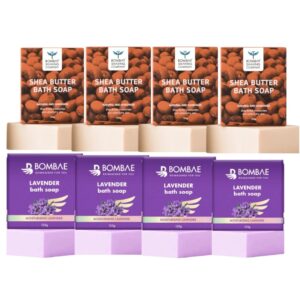 Bombay Shaving Company Shea Butter Moisturizing Bath Soap with Extra Virgin Coconut Oil and honey for dry skin,(LAVENDER BATH SOAP  )  125g (SET OF 8 PCS ) ( EXPIRY 08/25 )