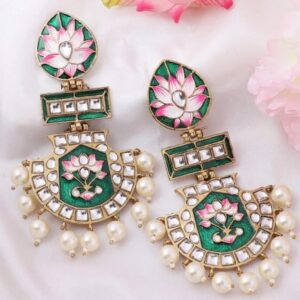 Traditional Stone Partywear Earring Cubic Zirconia Brass Drops & Danglers (SHANI ,600,)