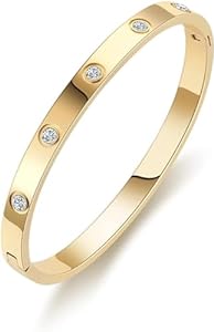 Shining Diva Fashion 18K Gold Plated Stainless Steel Openable Crystal Bracelet | Cuff Bangle | Friendship Couple Wedding Gifts for Mother Sister Wife Girlfriend | Anti Tarnish Jewellery(SHANI 162)