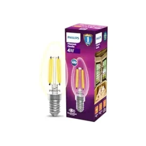 PHILIPS 4-Watt 400-lumen Clear Candle E14 Base (Warm White) - Decorative, Ambience for Chandeliers, Wall lights, Desk lamps, Floor lamps(6610)