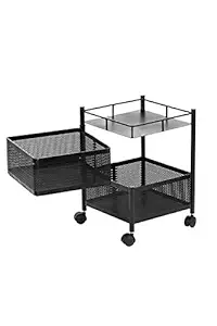 Privesh Iron 1 Pc 2 Layer Kitchen Rotating Trolley Portable Storage Rack Square Design Fruits & Vegetable Onion Cutlery, Spice,Jars Container Basket Organizer Holder Stand For Kitchen-Black (2 Layer)