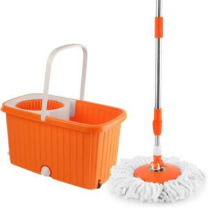 CELLO KLEENNO total clean 360 degree bucket spin mop with 1 extra micro fiber refill mop