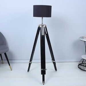 tu casa Vintage Tripod Black Mango Wood Base Floor Lamps with Black & Cotton Shade for Bedroom, Living Room, Lounge, Office Area, Gifting Without Bulb for Home Decoration (Height - 56")(872)Minar body dent