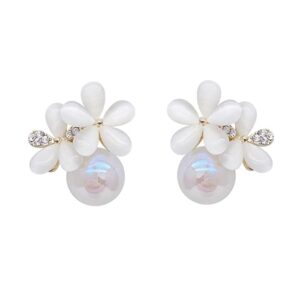 Shining Diva Fashion Latest Sweet Romantic Elegant White Flower Hoop Earrings | Stylish Shell Resin Delicate Pearl Flower Zircon Earrings | Trendy Versatile Jewellery | Light Exquisite Luxury Jewellery (SHANI,259)