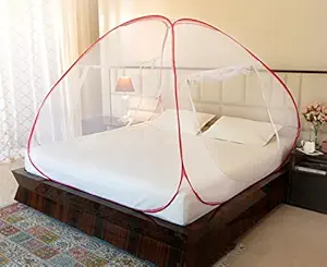 Amazon Brand - Solimo Mosquito Net, Double Bed (King Size, 24-30 GSM, Foldable, Highly Durable) - Red(7463)Minar dust