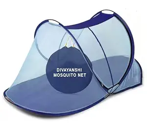 DIVAYANSHI Mosquito Net for Single Bed | Foldable Machardani | Polyester Strong 30GSM mesh | PVC Coated Corrosion Resistant Steel Wire - Multicolor(7453)Sky blue minar damage