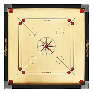 KOXTONS - Carrom Board 32 INCH Full Size with 1.5" Border (Super). Perfect Board Game for Kids and Home. Comes with 'Q' Marking & POLISHING Technology for Better Performance., Brown, Black and Gold (N449)