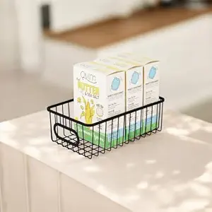 Go Hooked Multipurpose 10" Metal Bathroom Storage Organizer Basket Bin - Modern Wire Grid Design - for Organization in Cabinets, on Countertops, Bedroom, Kitchen, Bathroom, Garage (Pack of 1, Black)