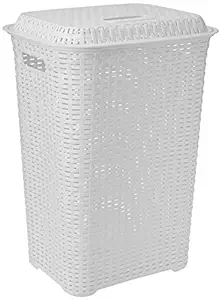 Cello Eliza Plastic Laundry Basket with Lid, Milky White, 50 Ltrs | Lightweight and Portable | Storage Organizer | Convenient Handling | Useful For Storing Clothes, Toys, Books (Minor body damage) (6362)